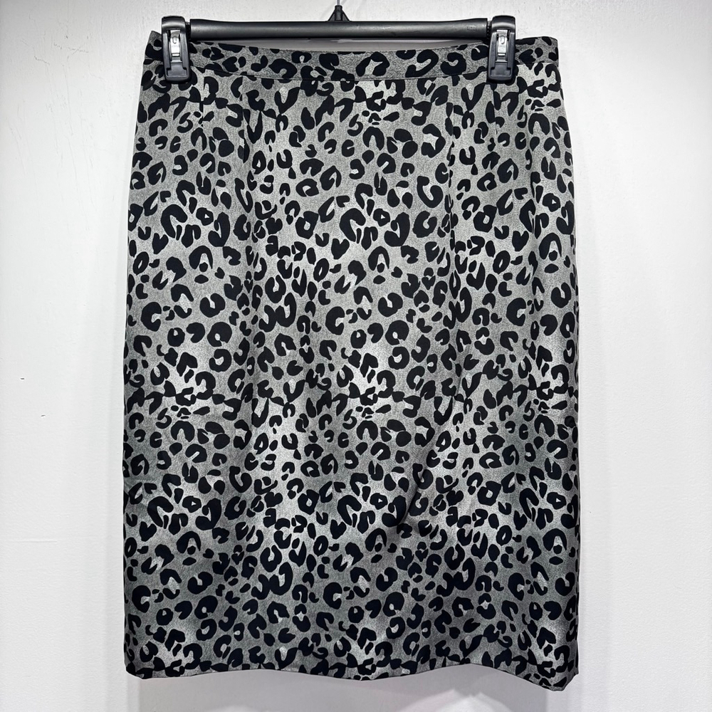 Leopard Animal Print Straight Pencil Skirt Gray Black Below the Knee Mobwife 16